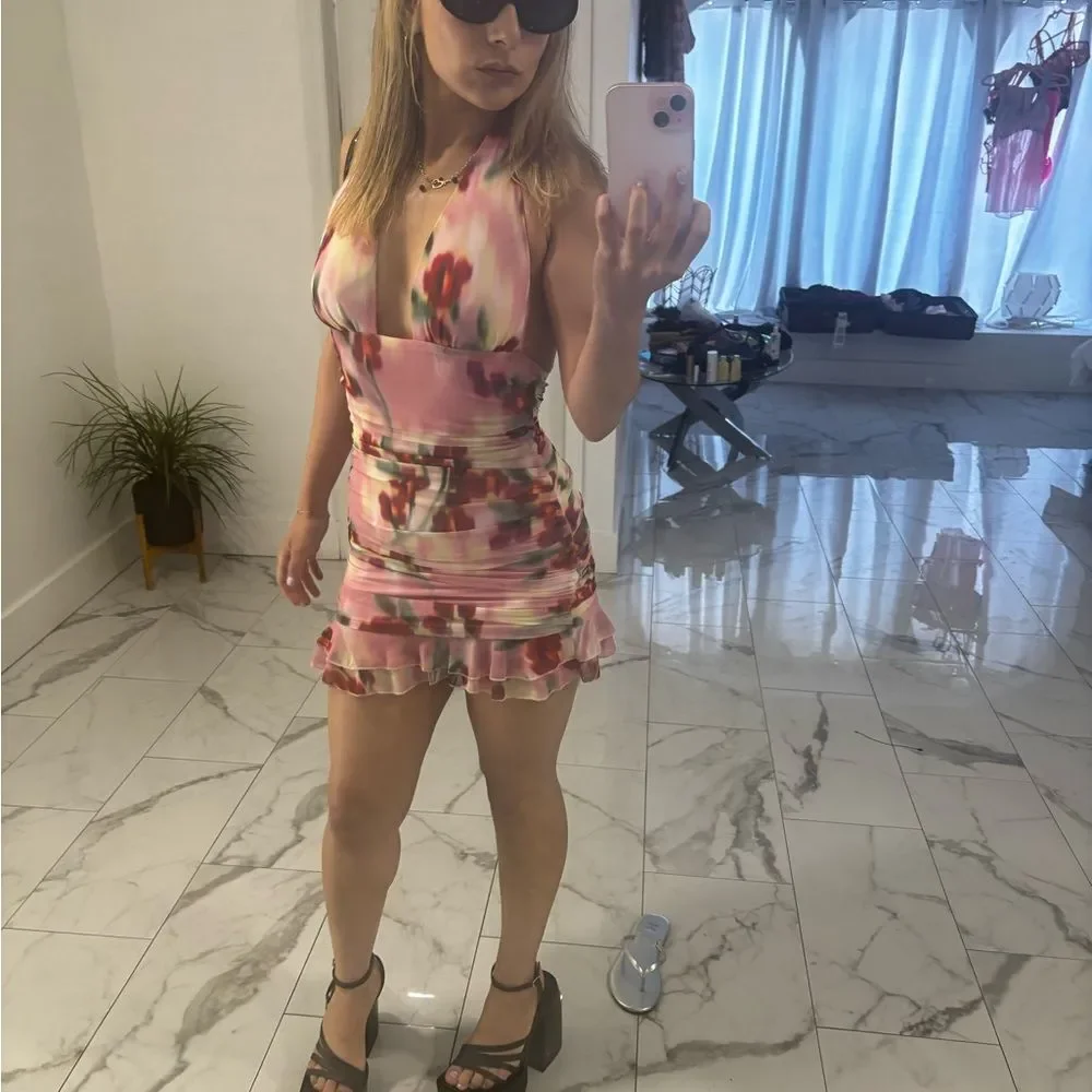 Vibrant Pink Floral Mini Dress